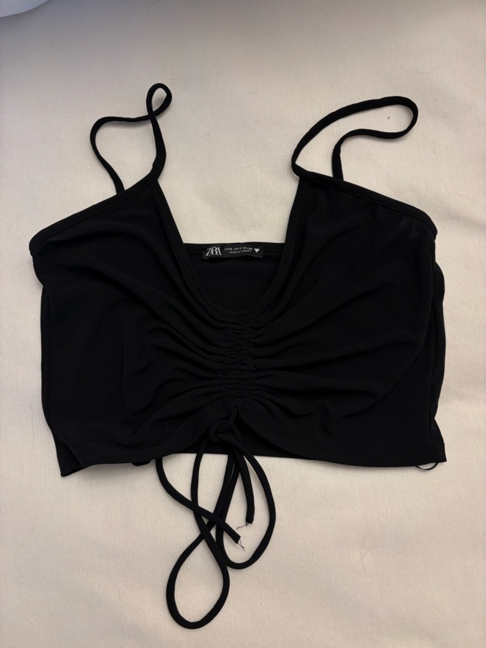 Zara Black Ruched Drawstring Crop Camisole